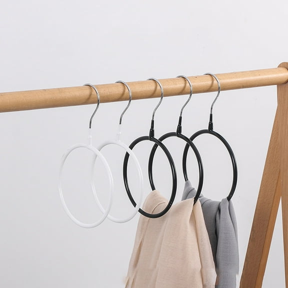 LOLIPPYY 4Pcs White Metal Scarf Organizer Rack for Closet Lightweight Round Ring Hanger for Ties and Shawls