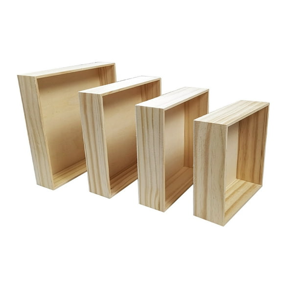 LOLIPPYY 4Pcs Wooden Organizer Boxes Square Shape for Desktop Storage and Home Use