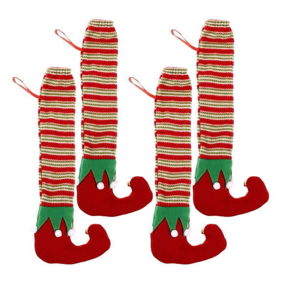 LOLIPPYY 4Pcs Xmas Chair Leg Protectors Stripe Design Soft Fabric Holiday Chair Caps