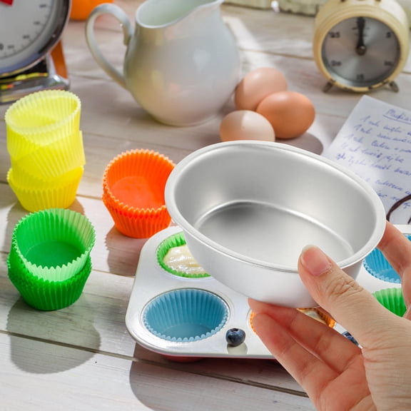 LOLIPPYY 4pcs Aluminum Baking Pan Nonstick Oval Cake Mold Silver Oven Safe