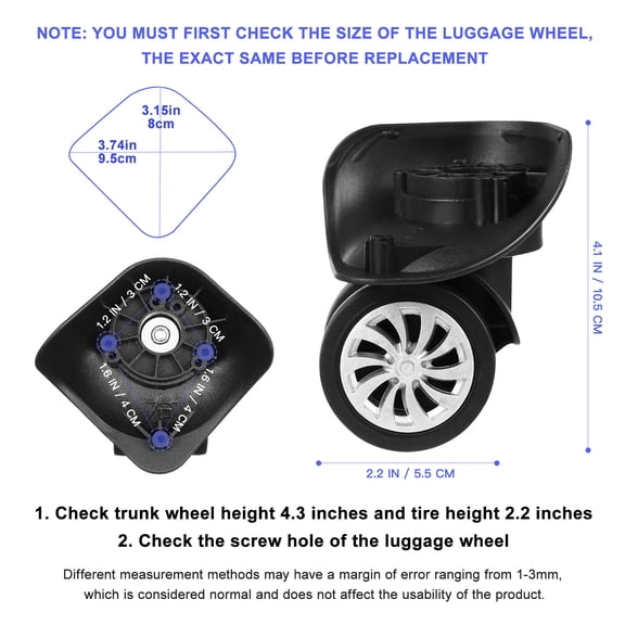 LOLIPPYY 4-Pack Black Replacement Swivel Caster Wheels for Suitcases, Luggage, and Trolley Cases and Smooth Rolling
