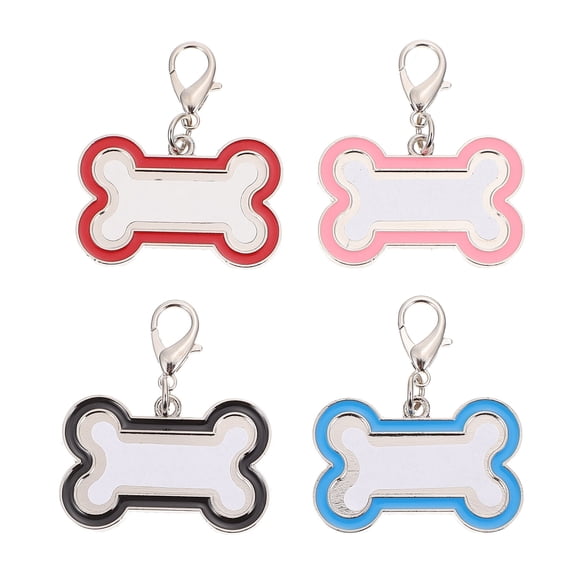LOLIPPYY 4-Pack Bone Shaped Pet ID Tags for Dogs and Cats, Heat Transfer Name Tags, Hanging Accessories