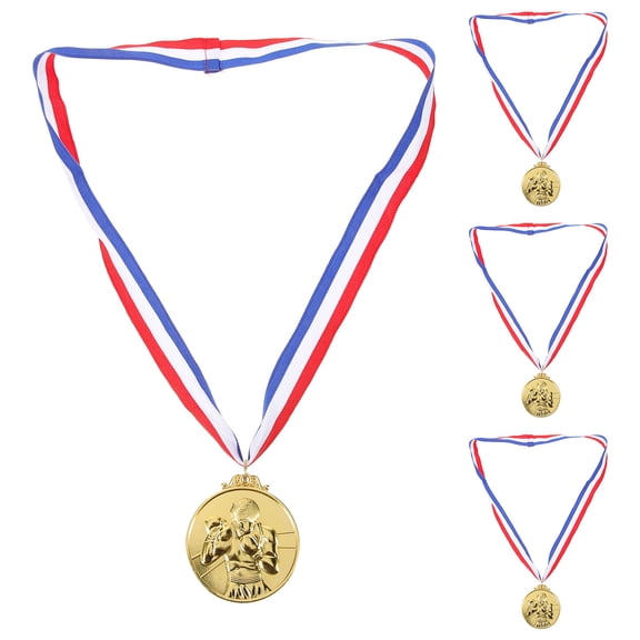 LOLIPPYY 4pcs Boxing Medal - Boxing Tournament Gold Medals With Neck Ribbon - Zinc Alloy Sports Competition Award Trophy Winner Party Prizes For Students Encouragement