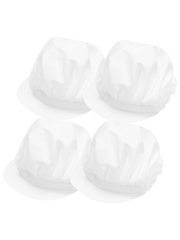 4pcs Breathable Waiter Hat Protector, White Cotton Working Cap