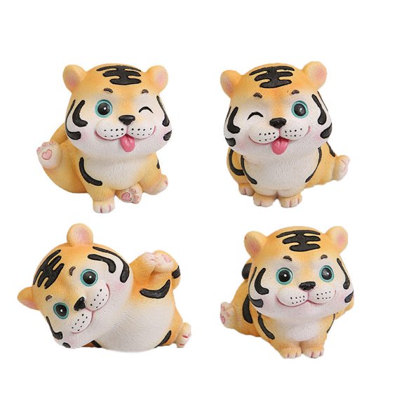 LOLIPPYY 4pcs Cute Car Accessories Tiger Figurine Resin Indoor Decoration Workmanship
