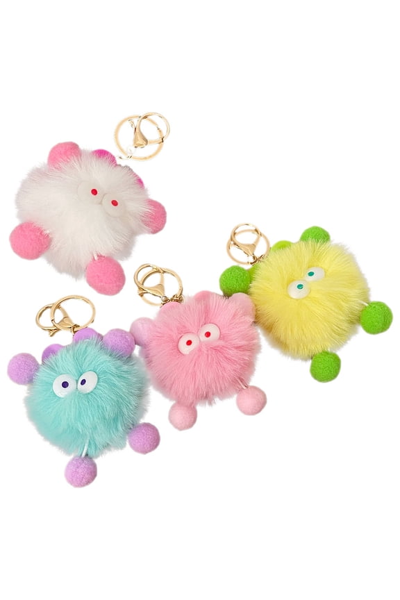 4pcs Cute Keyring Key Chain Pendant Plush Yellow Key Accessory for Everyday Use