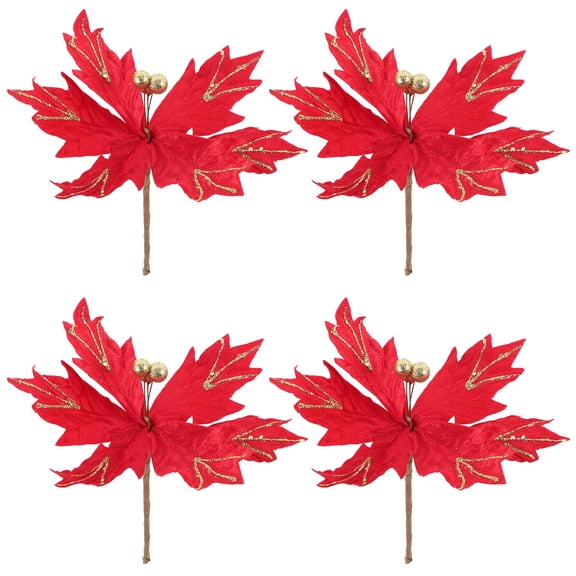 LOLIPPYY 4-Pack Red Artificial Flower Stems for Christmas Holiday Indoor Decoration and Festive Home Dcor Accents