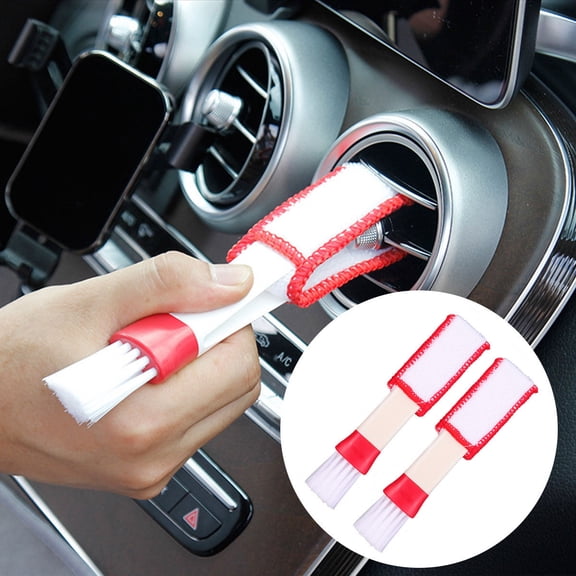 LOLIPPYY 4Pcs Red Car Air Conditioner Brush with Double Ended Microfiber Duster for Vents