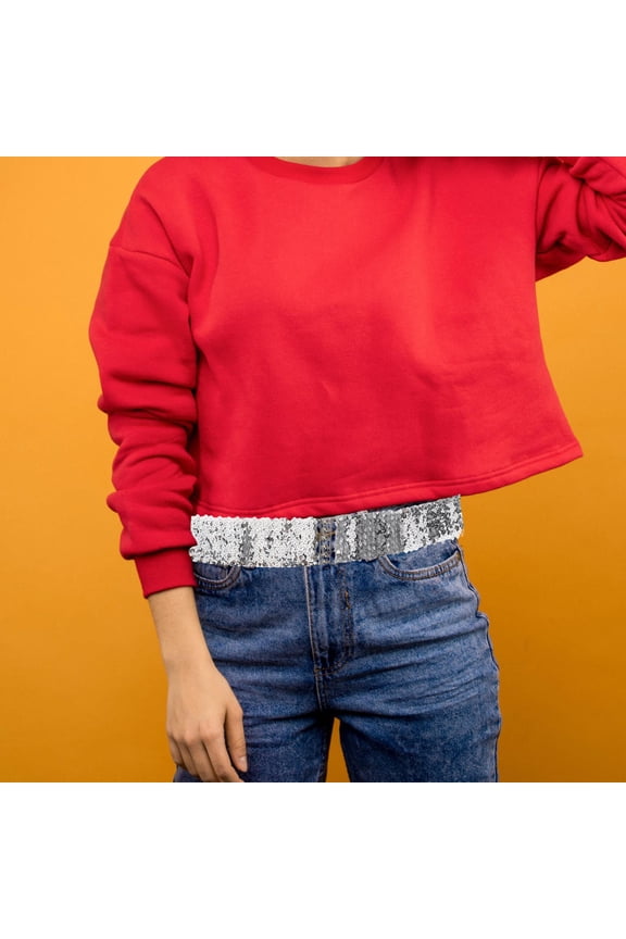 4pcs Womens Elastic Waist Belts with Sequins, Stylish Accessories for Formal and