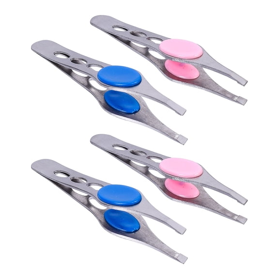 LOLIPPYY 4pcs Eyebrow Tweezers Makeup Grooming Kit Lightweight Durable for Home and Salon Use With Buckle