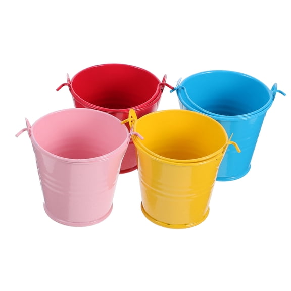 LOLIPPYY 4pcs Metal Buckets Mini Tinplate Bucket Pink Iron for KTV Settings Cute Design
