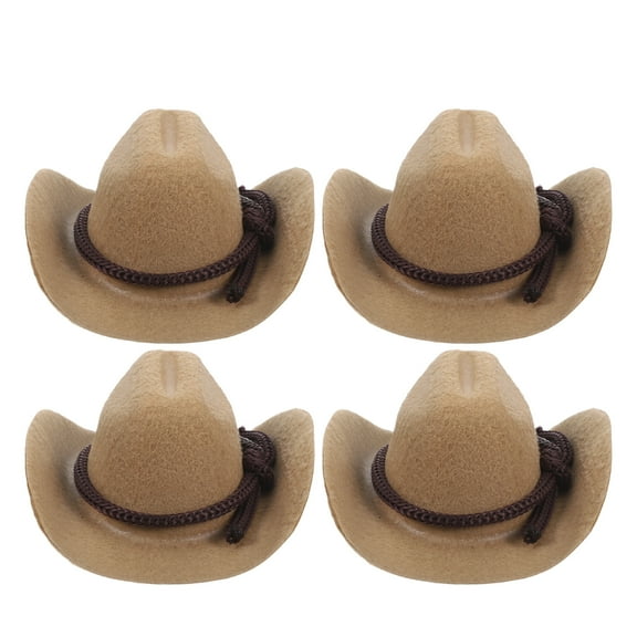 LOLIPPYY Set of 4 Mini Cowgirl Hats 8cm - Tiny Western Style Caps for Dolls, Party Decorations, and Craft Accessories