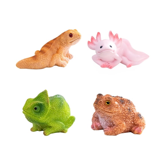 LOLIPPYY 4pcs Mini Lizard Figures: Resin Animals Figurine - Small Chameleon Toads Statues For Prank Props Fairy Garden Accessories Miniature Micro Landscape