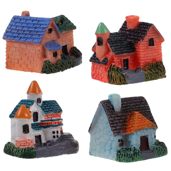 LOLIPPYY Set of 4 Mini Resin Houses Tiny Fairy Cottage Cabins Garden Ornaments for Outdoor Decoration