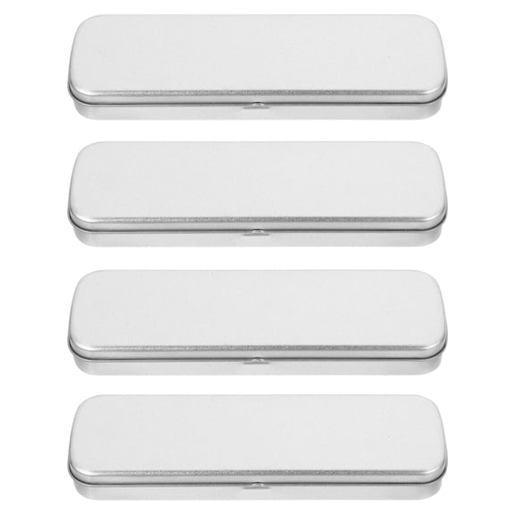 LOLIPPYY 4pcs Pen Storage Case Tinplate Pencil Containers with Lids Silver Back to School