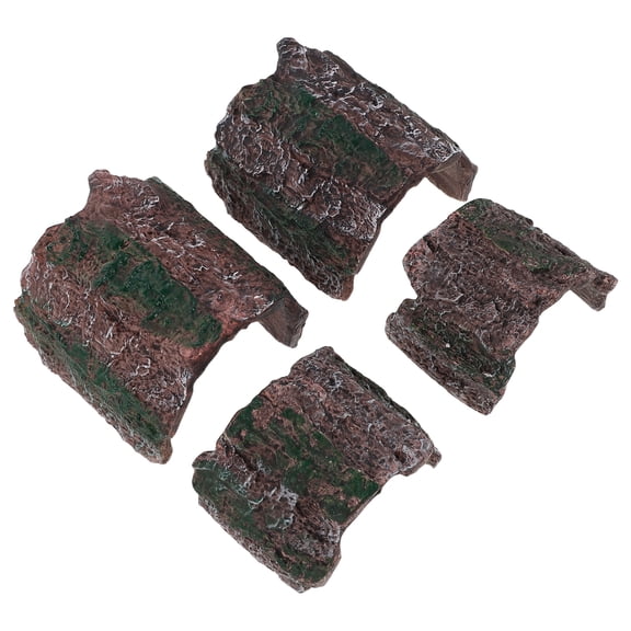 LOLIPPYY 4pcs Reptile Hideout Cave: Simulation Tree Bark Decor For Lizard Tank - Snake Spider Hideaway - Aquarium Log Shelter - Plastic Terrarium Hideaway For Geckos