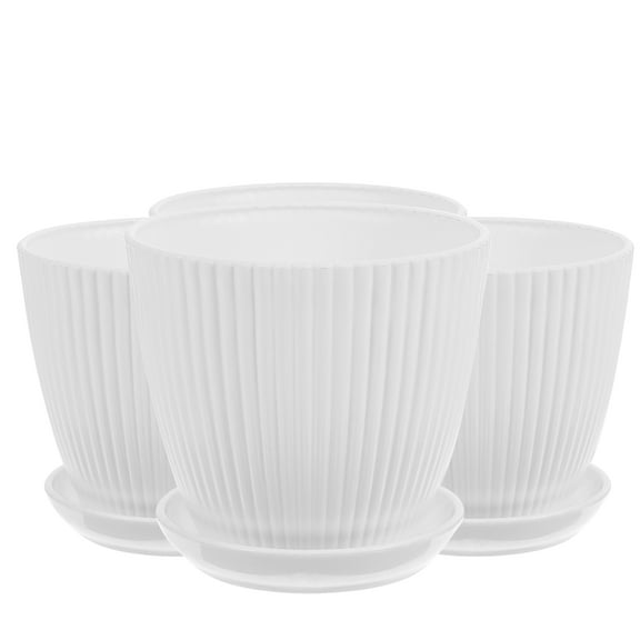 LOLIPPYY Set of 4 Resin Flower Pots with Storage Trays for Plants, Ideal Household Plant Pots and Home Decoration