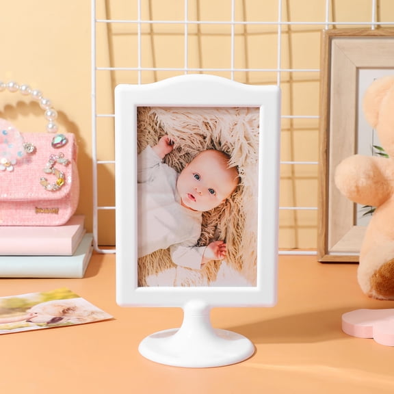 LOLIPPYY 4pcs Transparent Frame White Plastic Standing Picture Frames Home Office Coffee Shop