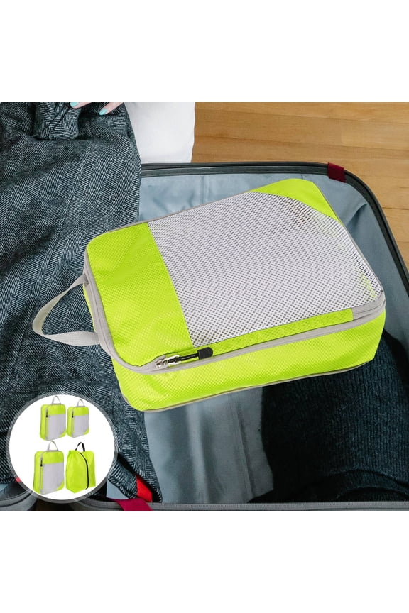 Set of 4 Travel Compression Bags Fabric for Hiking and Space Saving Organization