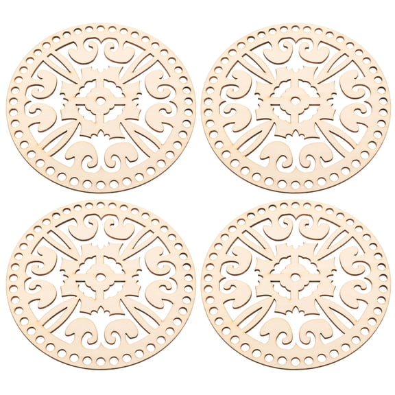 LOLIPPYY 4pcs Wooden Base for Crochet Basket - Unfinished Knitting Wooden Bottom for Weaving Crafts Bag Making Handmade Basket and Festival Craft Projects