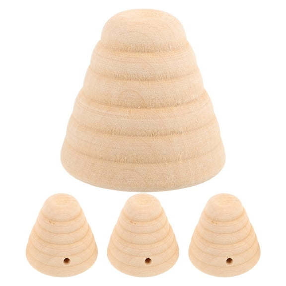 LOLIPPYY 4pcs Wooden Beehive Decorative Figurine Diy Honeycomb Model Natural Wood Grain For Beekeeping Living Room Bedroom Beehive Themed Decor