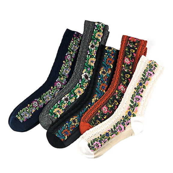 LOLIPPYY 5 Pairs Woman Socks Cotton Assorted Color Thick Sweat-Absorbent Ethnic Wind for Women