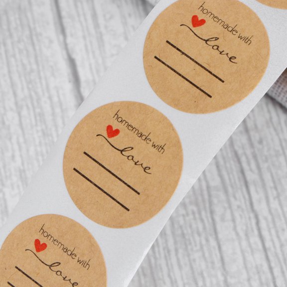 LOLIPPYY 500Pcs Round Cookie Bag Labels Handmade with Love Decorative Sticker Roll Multi Color