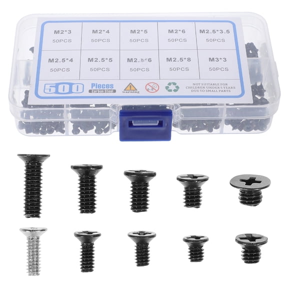LOLIPPYY 500Pcs Tapping Screw Kit Black Carbon Steel Flat Head Computer Accessory Back to School