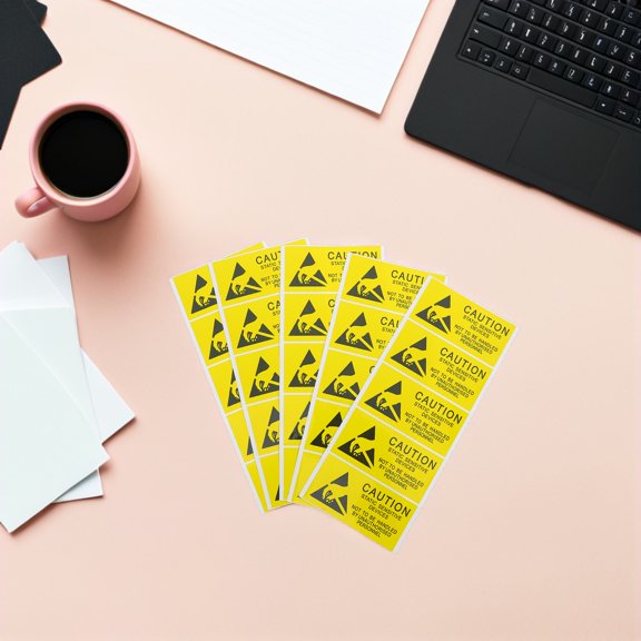 LOLIPPYY 50Pcs Anti Static Warning Sticker Yellow Esd Caution Label for Static Sensitive Packaging