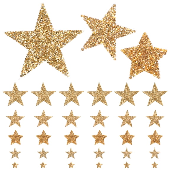 LOLIPPYY 50Pcs Decorative Golden Star Iron on Patches for Sewing and Fabric Projects