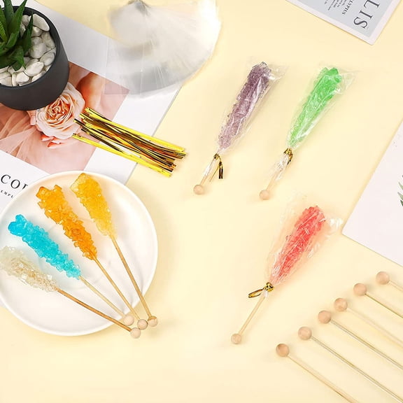 LOLIPPYY 50Pcs Decorative Wooden Cake Rods Light Yellow for Candy Making and Stirring
