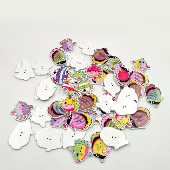 LOLIPPYY 50-Pack Wooden Fish Shaped Buttons with 2 Holes for Crafting, Sewing, Projects and Decorative Use