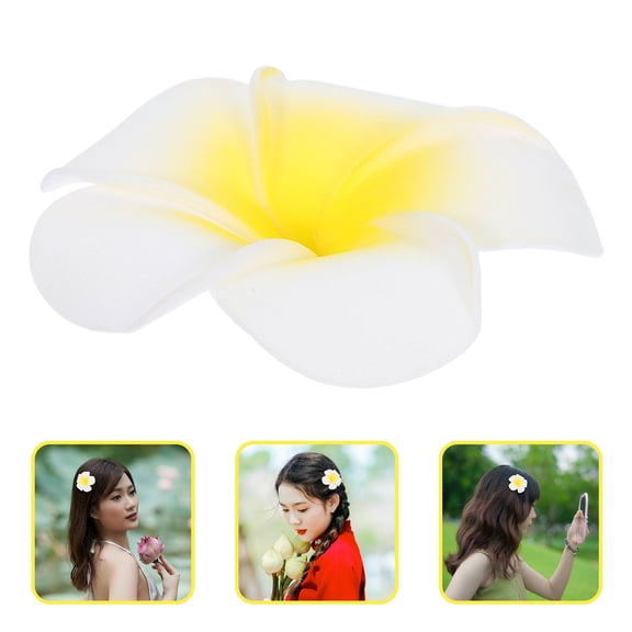 LOLIPPYY 50Pcs Eva Artificial Hawaiian Plumeria Flowers White Faux Tropical Flowers for Outdoor Use