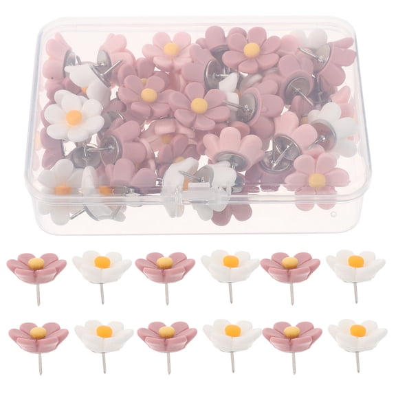 LOLIPPYY 50Pcs Flower Shaped Push Pins Assorted Colors Desk Accessories for Office and Home