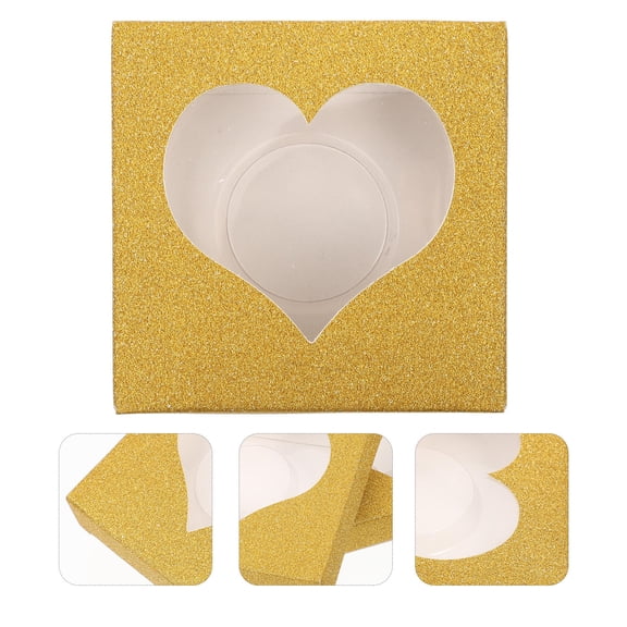 LOLIPPYY 50Pcs Glitter Eyelash Box Golden Portable Lash Holder with Transparent Window for Eyelash Storage