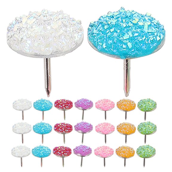 LOLIPPYY 50Pcs Glitter Rhinestone Decorative Thumb Tacks for Office Bulletin Boards Assorted Color Push Pins