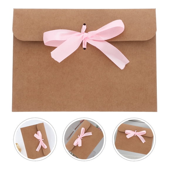 LOLIPPYY 50Pcs Kraft Paper Envelopes with Decorative Ribbon Bow for Invitations and Greeting Cards