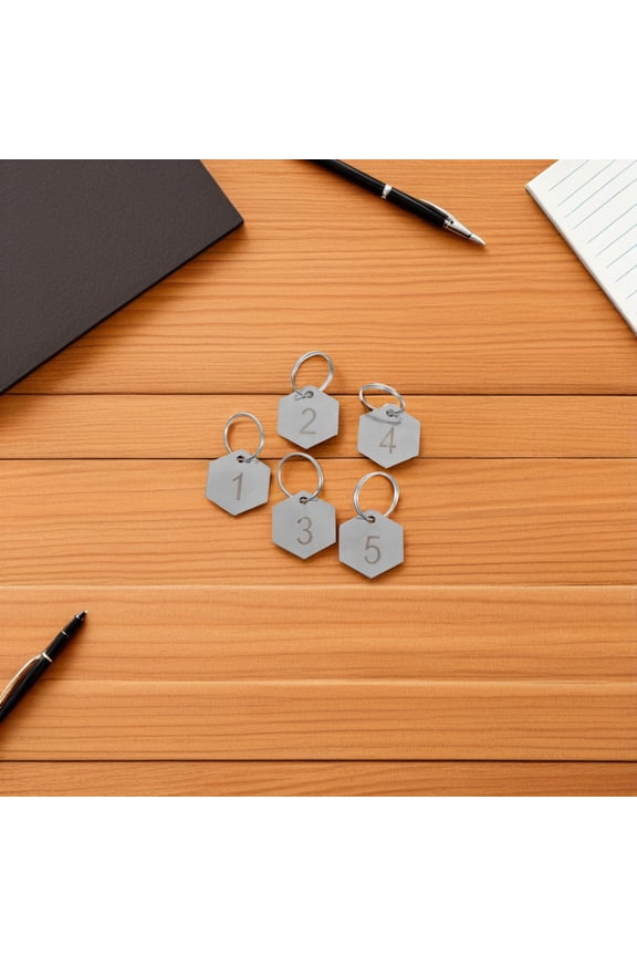50Pcs Metal Numbered Key Chains with Hexagonal Stainless Steel Tags for Personal Item Labeling