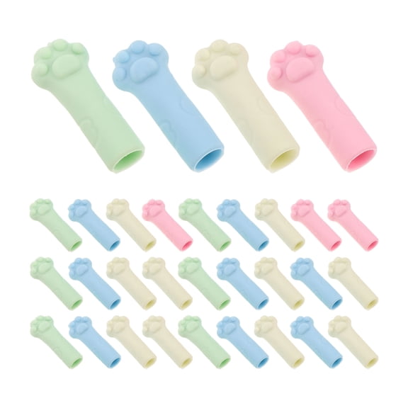 LOLIPPYY 50Pcs Multicolor Soft Silicone Pencil Caps Cat Paw Shape Pencil Protector Covers