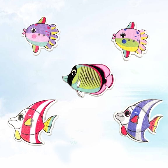 LOLIPPYY 50Pcs Novelty Fish Shaped Pattern Buttons Wood Material with 2 Holes for Scrapbooking Cardmaking