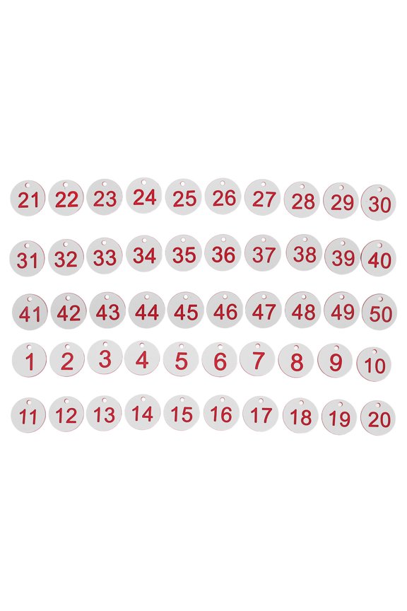 50Pcs Numbered Hole Tags Plastic White for Locker Room Coat Key Identification
