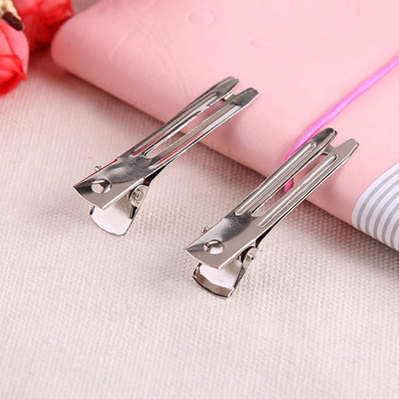 LOLIPPYY 50Pcs Plated Silver Double Prong Metal Alligator Clips Stylish for Hairdressing and DIY Bows