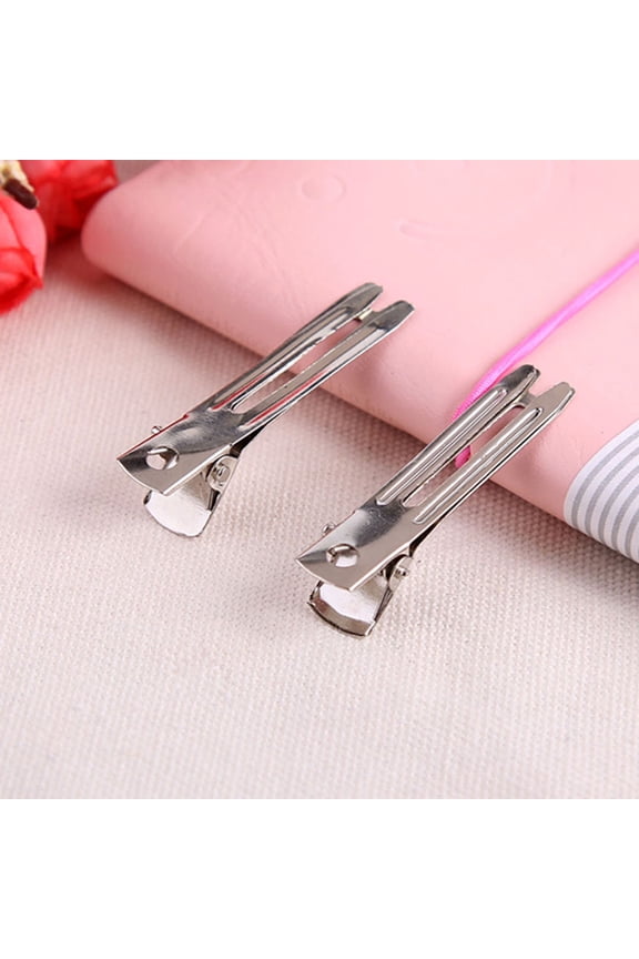 50Pcs Plated Silver Double Prong Metal Clips Durable Nickel Plated for Hairdressing and Hair Accessory Crafts