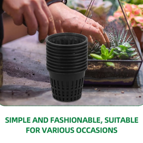 LOLIPPYY 50Pcs Slotted Mesh Net Pot Cups Black Plastic Water Saving Garden