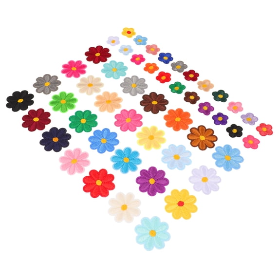 LOLIPPYY 50Pcs Sunflower Embroidered Iron on Patches Assorted Color Floral Applique for Clothing Repair and Decoration