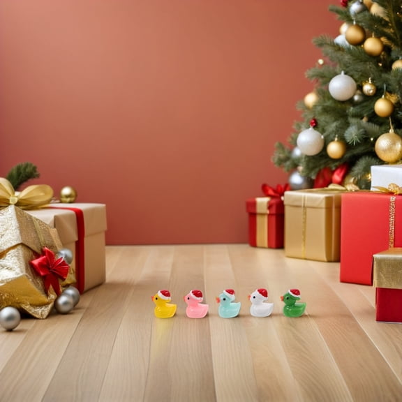 LOLIPPYY 50Pcs Tiny Resin Ducks Ornaments Christmas Hat Design Assorted Colors Holiday Figurines