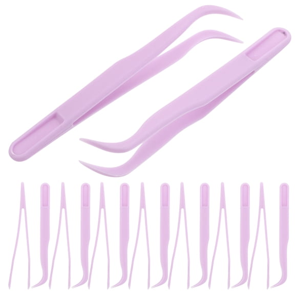 LOLIPPYY 50Pcs Violet Plastic Tweezers for Crafting with Curved Bent Tips for Beading Rhinestones and Jewelry Making