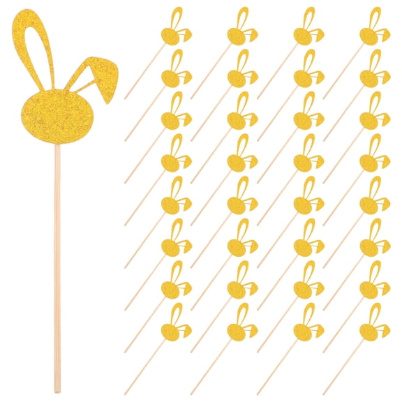 LOLIPPYY 50pcs Gold Glitter Bunny Ear Cake Picks for Easter Spring Parties