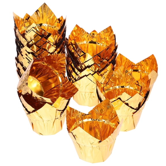 LOLIPPYY 50pcs Golden Paper Cake Cups Convenient Baking Cups for Birthday Celebrations