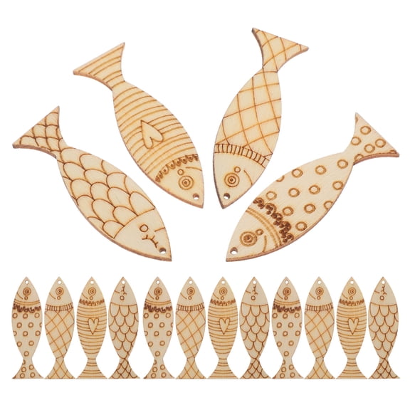 LOLIPPYY 50pcs Unfinished Wooden Sea Animals DIY Fish Craft Supplies Light Yellow Nautical Decor for Kids' Projects